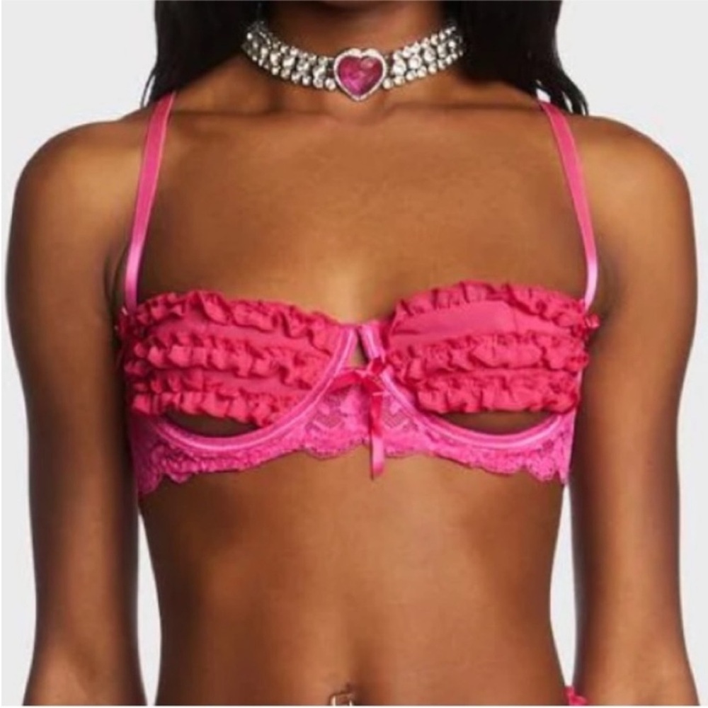 Sugar thrills pink bra pink ruffle bra neon pink bra lace bra barbie costume